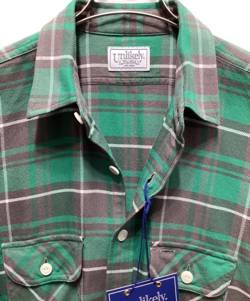 Unlikely（アンライクリー）Unlikely (アンライクリー) Elbow Patch Flannel Work Shirts グリーン×グレー サイズ:Mの古着・服飾アイテム