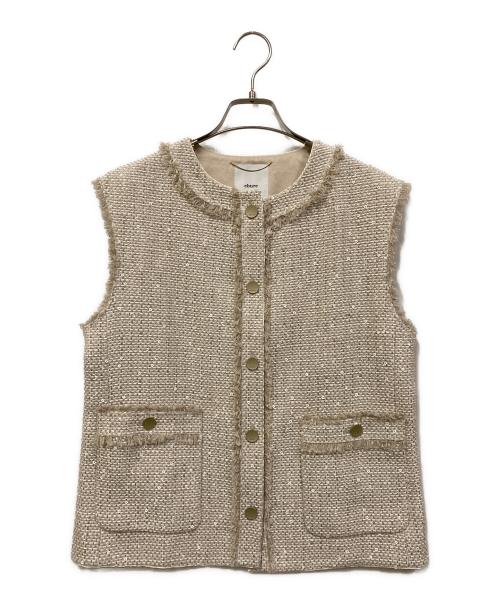 ebure（エブール）EBURE (エブール) プルームスパンコールツィード ノースリーブジャケット ベージュ サイズ:SIZE 38の古着・服飾アイテム