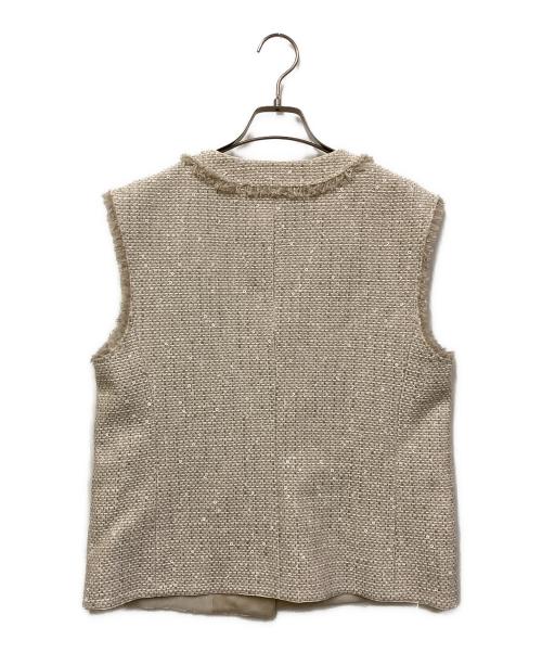 ebure（エブール）EBURE (エブール) プルームスパンコールツィード ノースリーブジャケット ベージュ サイズ:SIZE 38の古着・服飾アイテム