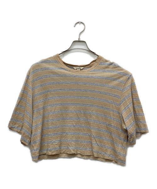 UNFIL（アンフィル）unfil (アンフィル) ヘンプストライプドジャージークロップドティー ベージュ サイズ:Freeの古着・服飾アイテム