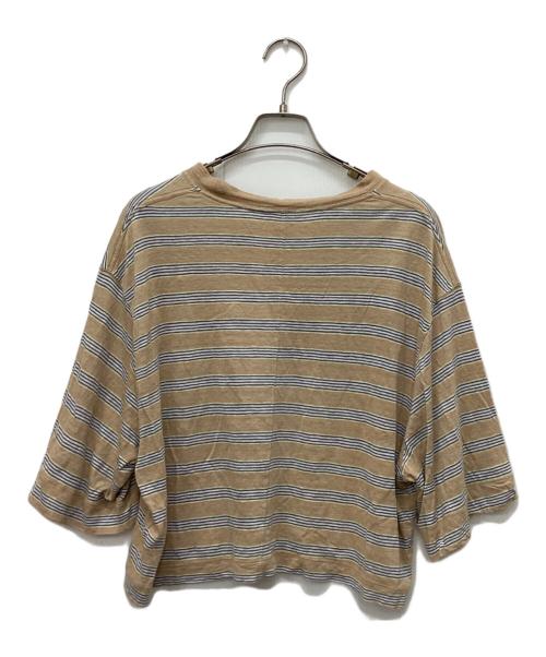 UNFIL（アンフィル）unfil (アンフィル) ヘンプストライプドジャージークロップドティー ベージュ サイズ:Freeの古着・服飾アイテム