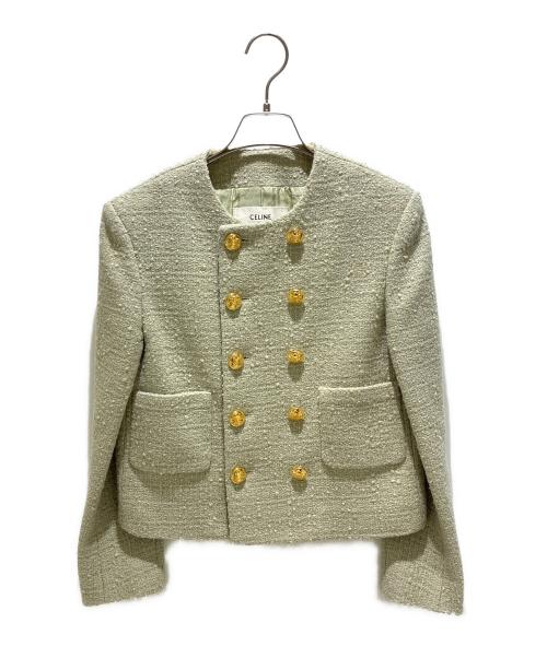 CELINE（セリーヌ）CELINE (セリーヌ) プレーンツイード シャスール ジャケット ライトグリーン サイズ:34の古着・服飾アイテム