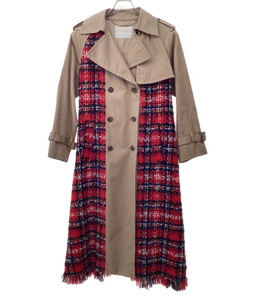 GRACE CLASS（グレースクラス）GRACE CLASS (グレースクラス) チェックツイード切替トレンチコート レッド×ベージュ サイズ:36の古着・服飾アイテム