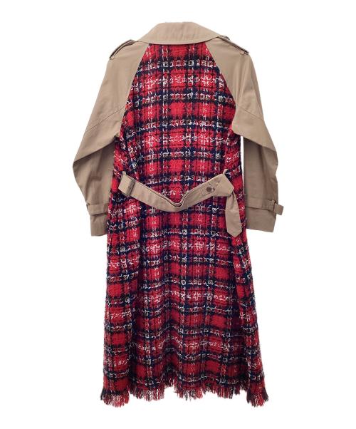 GRACE CLASS（グレースクラス）GRACE CLASS (グレースクラス) チェックツイード切替トレンチコート レッド×ベージュ サイズ:36の古着・服飾アイテム