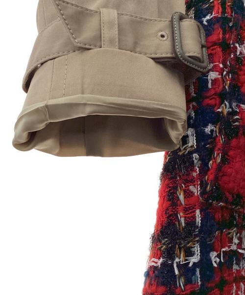 GRACE CLASS（グレースクラス）GRACE CLASS (グレースクラス) チェックツイード切替トレンチコート レッド×ベージュ サイズ:36の古着・服飾アイテム