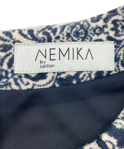 NEMIKA（ネミカ）NEMIKA (ネミカ) ウール長袖ワンピース ホワイト×ネイビー サイズ:7の古着・服飾アイテム