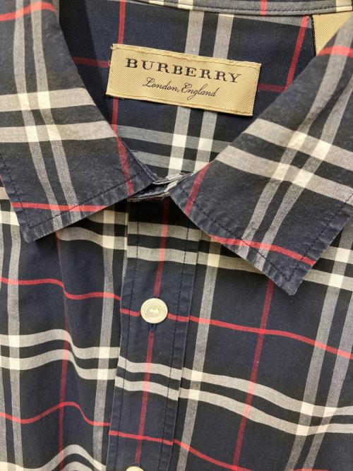 BURBERRY（バーバリー）BURBERRY (バーバリー) コットンポプリンチェックシャツ ネイビー サイズ:SIZE Lの古着・服飾アイテム