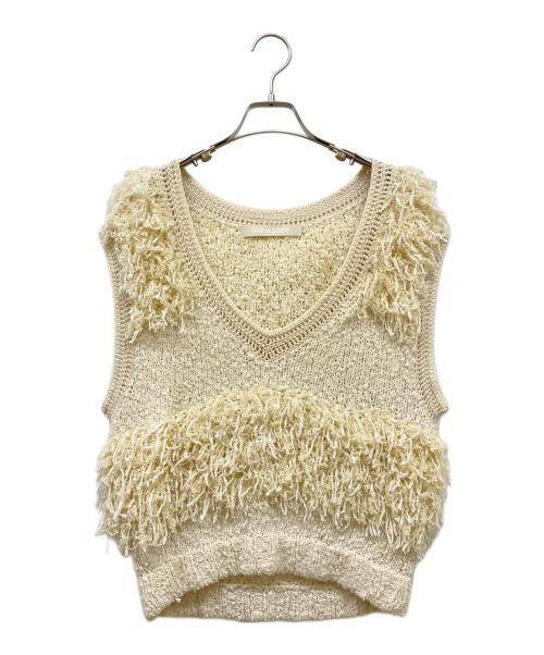 LEINWANDE（ラインヴァンド）LEINWANDE (ラインヴァンド) Tweed Fringe Top アイボリー サイズ:FREEの古着・服飾アイテム