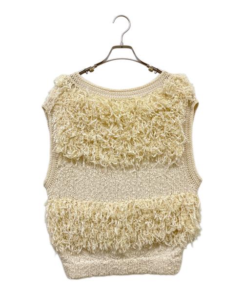 LEINWANDE（ラインヴァンド）LEINWANDE (ラインヴァンド) Tweed Fringe Top アイボリー サイズ:FREEの古着・服飾アイテム