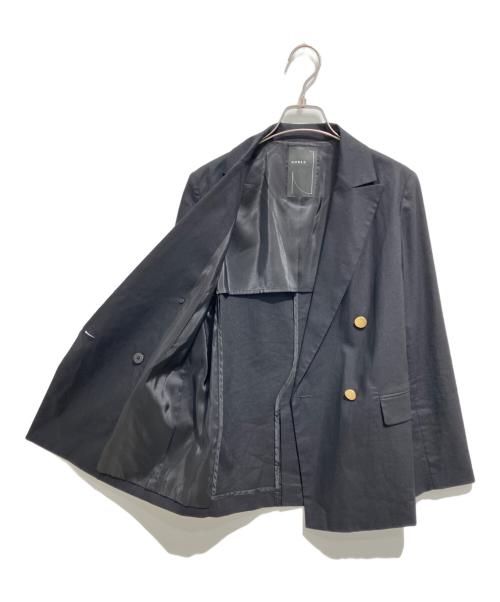 Noble（ノーブル）Noble (ノーブル) 麻ストレッチピークドラペルダブルジャケット ブラック サイズ:38の古着・服飾アイテム