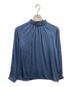 TOMORROW LANDトゥモローランド）の古着「ウォッシャブルサテン スタンドギャザーカラーブラウス」｜ネイビー
