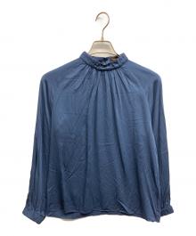 TOMORROW LAND（トゥモローランド）の古着「ウォッシャブルサテン スタンドギャザーカラーブラウス」｜ネイビー