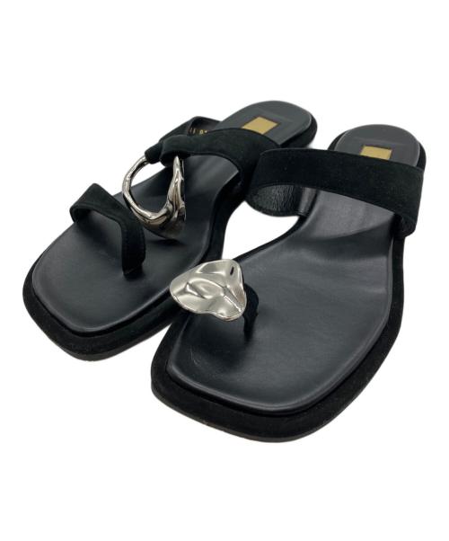 Le Talon GRISE（ル タロン グリーズ）Le Talon GRISE (ル タロン グリーズ) レザーARTYアシメトングサンダル ブラック サイズ:Lの古着・服飾アイテム