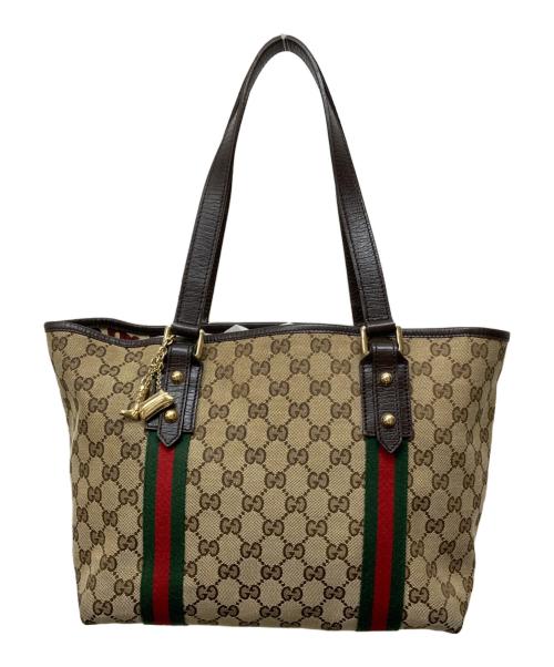 GUCCI（グッチ）GUCCI (グッチ) GGキャンバス シェリーライン チャーム付トートバッグ ベージュの古着・服飾アイテム