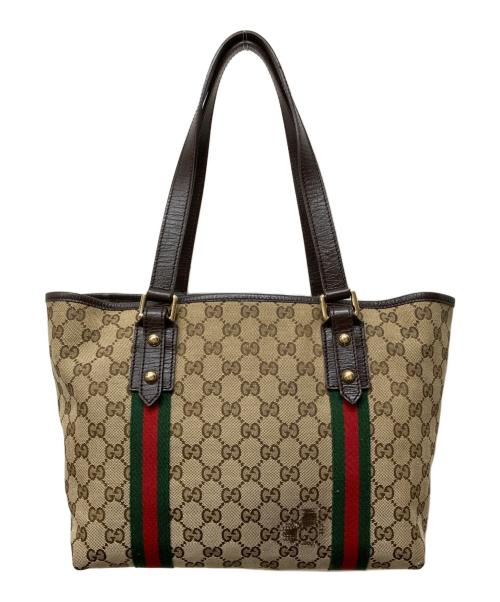 GUCCI（グッチ）GUCCI (グッチ) GGキャンバス シェリーライン チャーム付トートバッグ ベージュの古着・服飾アイテム