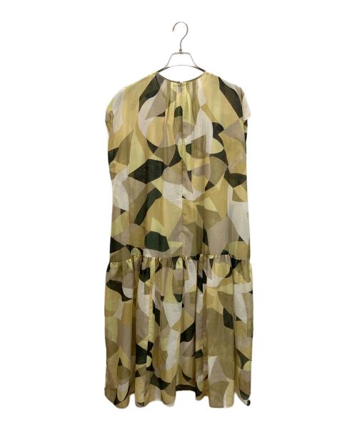 23区（ニジュウサンク）23区 (ニジュウサンク) Pilatプリント タック ワンピース イエロー サイズ:46の古着・服飾アイテム