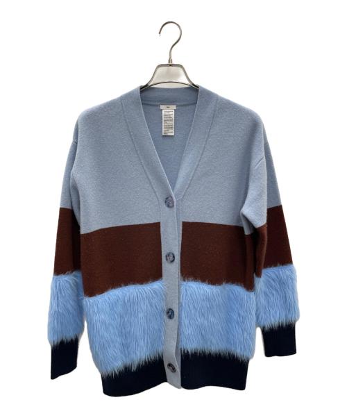 Sov.（ソブ）Sov. (ソブ) ウール + シャギーモールデザインカーディガン ブルー サイズ:Freeの古着・服飾アイテム