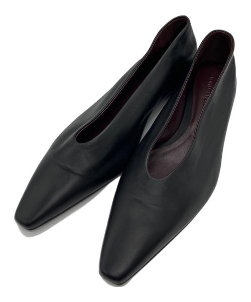 BOTTEGA VENETA（ボッテガベネタ）BOTTEGA VENETA (ボッテガベネタ) アーモンド スクエアトゥフラットパンプス ブラック サイズ:41の古着・服飾アイテム