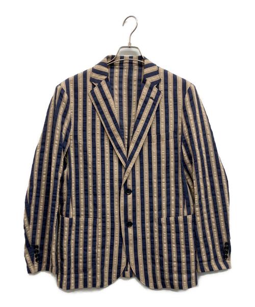BARNEYS NEWYORK（バーニーズ・ニューヨーク）BARNEYS NEWYORK (バーニーズ・ニューヨーク) リネン混ストライプテーラードジャケット ベージュ サイズ:48の古着・服飾アイテム