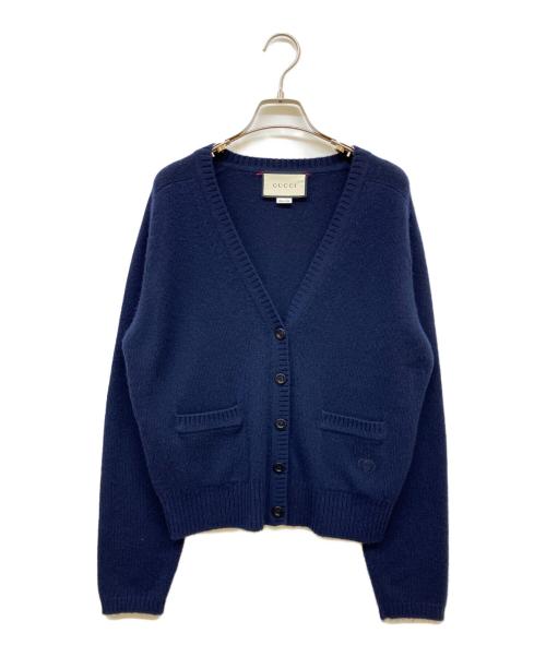 GUCCI（グッチ）GUCCI (グッチ) カシミヤVネックカーディガン ネイビー サイズ:Lの古着・服飾アイテム
