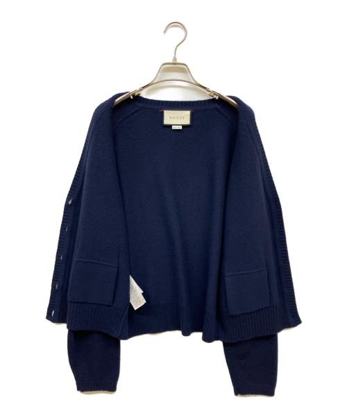 GUCCI（グッチ）GUCCI (グッチ) カシミヤVネックカーディガン ネイビー サイズ:Lの古着・服飾アイテム