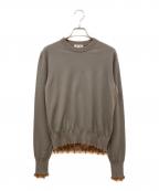 BLAMINKブラミンク）の古着「フリンジクルーネックニット」｜モカ