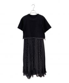 sacai（サカイ）の古着「Polka Dot Cotton Jersey x Satin Dress」｜ブラック