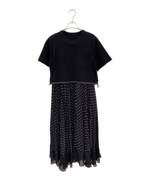 sacai（サカイ）sacai (サカイ) Polka Dot Cotton Jersey x Satin Dress ブラック サイズ:2の古着・服飾アイテム