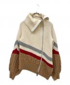 sacaiサカイ）の古着「アシンメトリーダブルジップニット」｜ブラウン×ホワイト