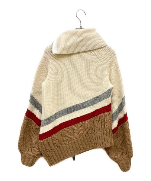 sacai（サカイ）sacai (サカイ) アシンメトリーダブルジップニット ブラウン×ホワイト サイズ:1の古着・服飾アイテム