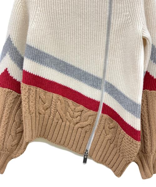 sacai（サカイ）sacai (サカイ) アシンメトリーダブルジップニット ブラウン×ホワイト サイズ:1の古着・服飾アイテム