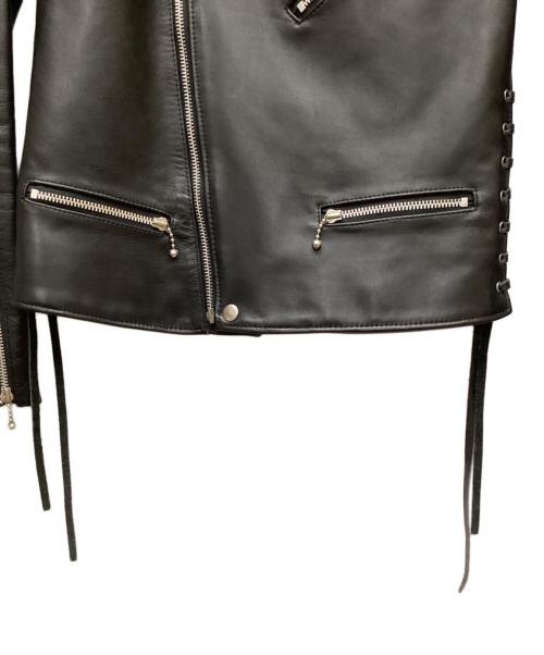JOHN LAWRENCE SULLIVAN（ジョン ローレンス サリバン）JOHN LAWRENCE SULLIVAN (ジョン ローレンス サリバン) カウレザーレースアップダブルライダースジャケット ブラック サイズ:32の古着・服飾アイテム