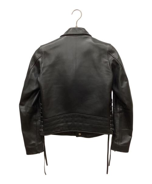 JOHN LAWRENCE SULLIVAN（ジョン ローレンス サリバン）JOHN LAWRENCE SULLIVAN (ジョン ローレンス サリバン) カウレザーレースアップダブルライダースジャケット ブラック サイズ:32の古着・服飾アイテム