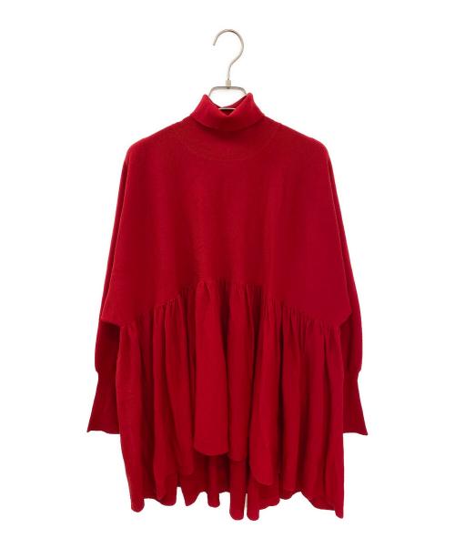 Curensology（カレンソロジー）Curensology (カレンソロジー) ハイネックギャザーニット レッド サイズ:Fの古着・服飾アイテム