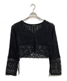 FRAY ID（フレイ アイディー）の古着「エンブロイダリーニットカーディガン」｜ブラック