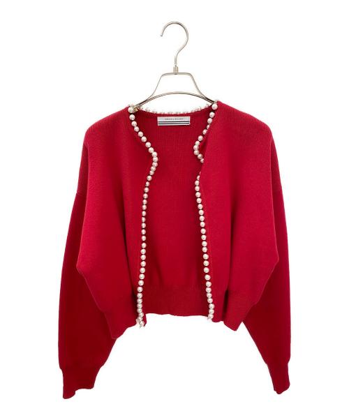 BORDERS at BALCONY（ボーダーズアットバルコニー）BORDERS at BALCONY (ボーダーズアットバルコニー) PEARL KNIT CARDIGAN レッド サイズ:38の古着・服飾アイテム