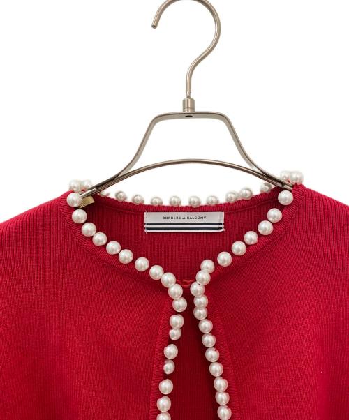 BORDERS at BALCONY（ボーダーズアットバルコニー）BORDERS at BALCONY (ボーダーズアットバルコニー) PEARL KNIT CARDIGAN レッド サイズ:38の古着・服飾アイテム