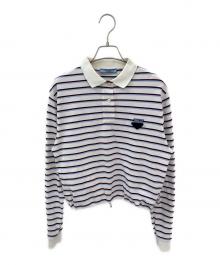 PRADA（プラダ）の古着「ストライプ ピケ ポロシャツ」｜クレイ/ブロンズ/ライトグレー