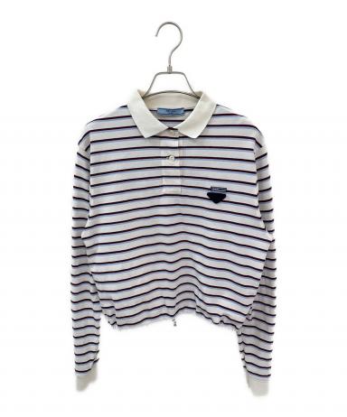 PRADA クロップド ストライプピケ ポロシャツ 中古・古着通販】PRADA (プラダ) ストライプ ピケ ポロシャツ クレイ