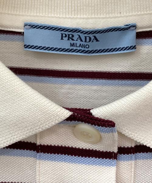 PRADA（プラダ）PRADA (プラダ) ストライプ ピケ ポロシャツ クレイ/ブロンズ/ライトグレー サイズ:36の古着・服飾アイテム