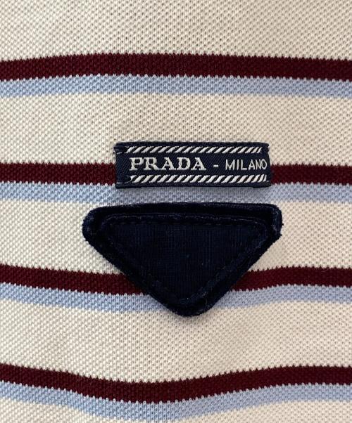 PRADA（プラダ）PRADA (プラダ) ストライプ ピケ ポロシャツ クレイ/ブロンズ/ライトグレー サイズ:36の古着・服飾アイテム