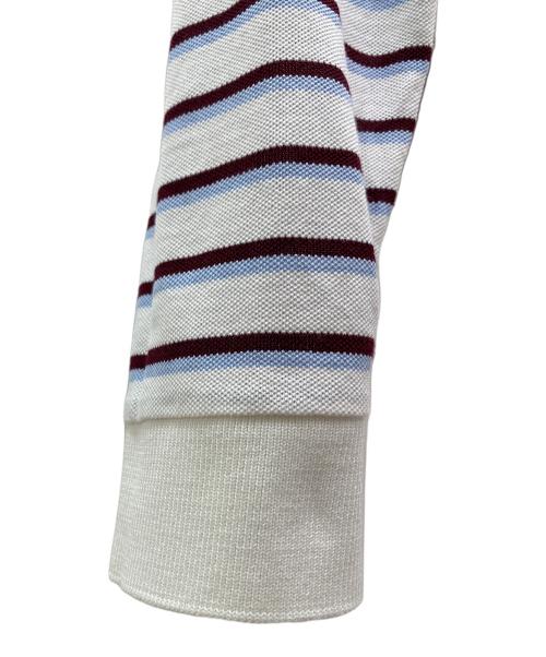 PRADA（プラダ）PRADA (プラダ) ストライプ ピケ ポロシャツ クレイ/ブロンズ/ライトグレー サイズ:36の古着・服飾アイテム