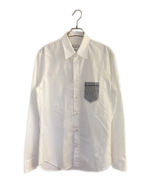 Maison Margiela 10（メゾンマルジェラ 10）Maison Margiela 10 (メゾンマルジェラ 10) 10ライン ポケット ストライプ切替 長袖 シャツ ホワイト サイズ:40の古着・服飾アイテム