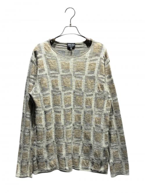 GIORGIO ARMANI（ジョルジョアルマーニ）GIORGIO ARMANI (ジョルジョアルマーニ) ジャガードセーター/3DSM30 SM32Z アイボリー×ブラック サイズ:46の古着・服飾アイテム