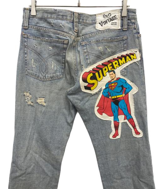 D&G（ディーアンドジー）D&G (ディーアンドジー) スーパーマンパッチクラッシュデニムパンツ インディゴ サイズ:W34の古着・服飾アイテム