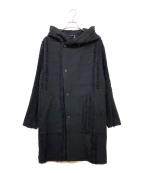 D.HYGENディーハイゲン）の古着「ウールSCABブロークンストライプジャガードフーデットハーフコート」｜ブラック