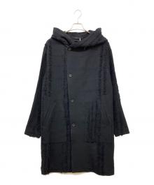 D.HYGEN（ディーハイゲン）の古着「ウールSCABブロークンストライプジャガードフーデットハーフコート」｜ブラック