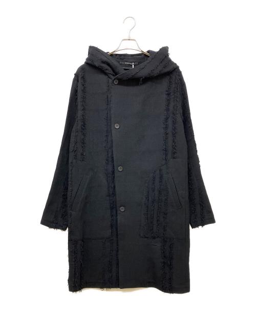 D.HYGEN（ディーハイゲン）D.HYGEN (ディーハイゲン) ウールSCABブロークンストライプジャガードフーデットハーフコート ブラック サイズ:2 未使用品の古着・服飾アイテム
