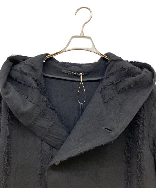 D.HYGEN（ディーハイゲン）D.HYGEN (ディーハイゲン) ウールSCABブロークンストライプジャガードフーデットハーフコート ブラック サイズ:2 未使用品の古着・服飾アイテム