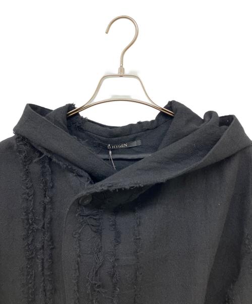 D.HYGEN（ディーハイゲン）D.HYGEN (ディーハイゲン) ウールSCABブロークンストライプジャガードフーデットハーフコート ブラック サイズ:3 未使用品の古着・服飾アイテム